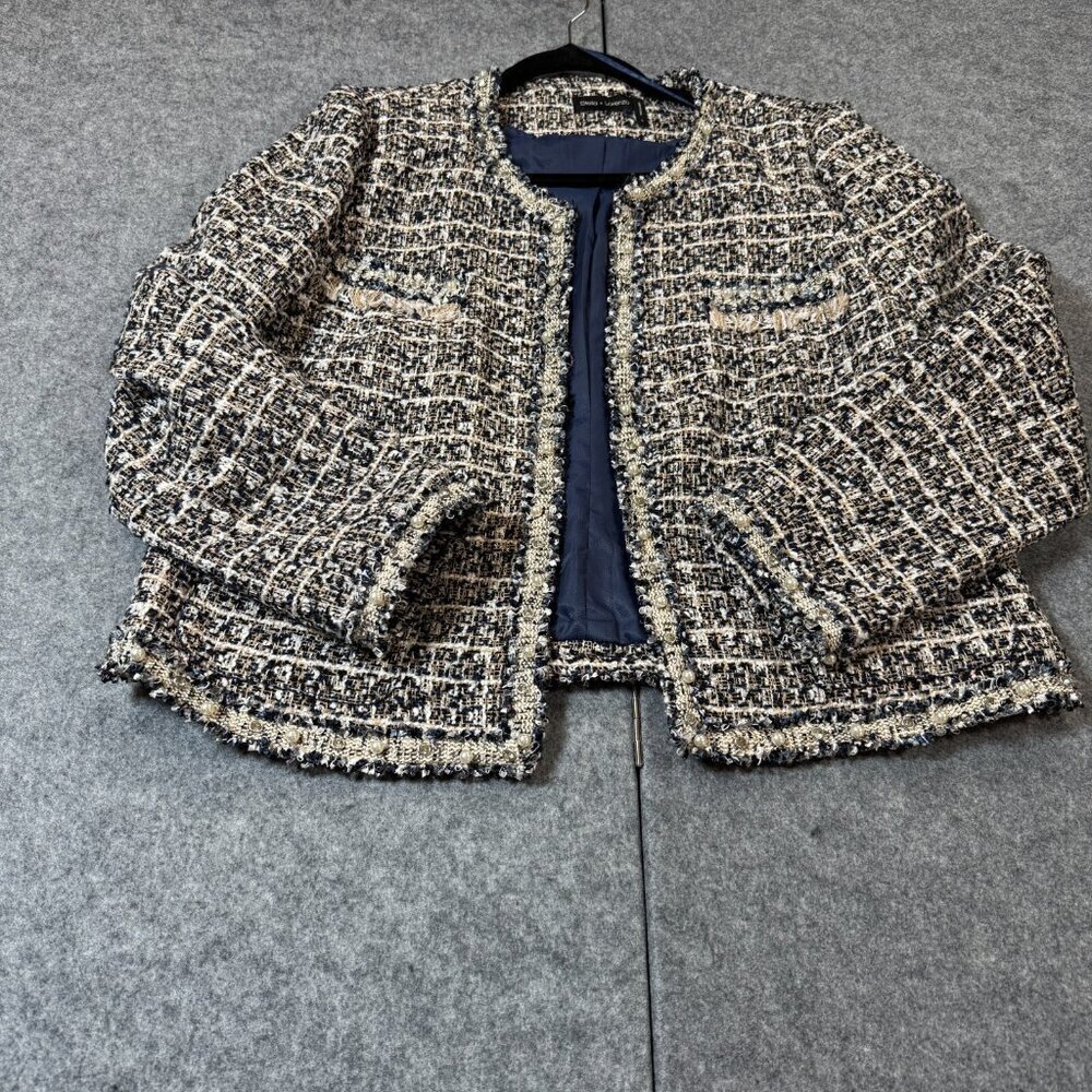Stella + Lorenzo Jacket Women's Large Black Beige Embellished Lined Pockets